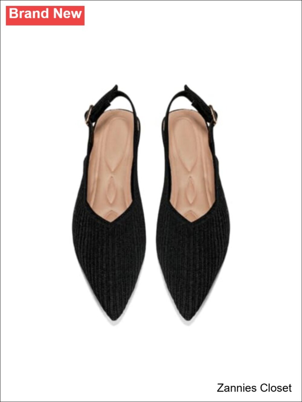 ✨ Pointed Toe Knit Ballet Flats with Adjustable Ankle Strap